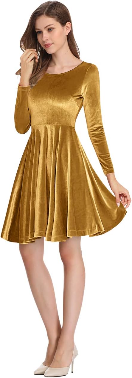 Leadingstar Women's Velvet A-Line Swing Party Dress