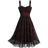 DRESSFO Women's Floral Flocking Tank Dress – Mesh Ruffle Ruched A-Line Sleeveless Knee-Length Dress