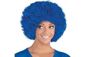 AMSCAN Vibrant Blue Curly Party Wig Costume - 1 Count - Premium Synthetic Fiber & Non-Itchy - Perfect For Halloween, Cosplay, & Festivals - One Size Fits All
