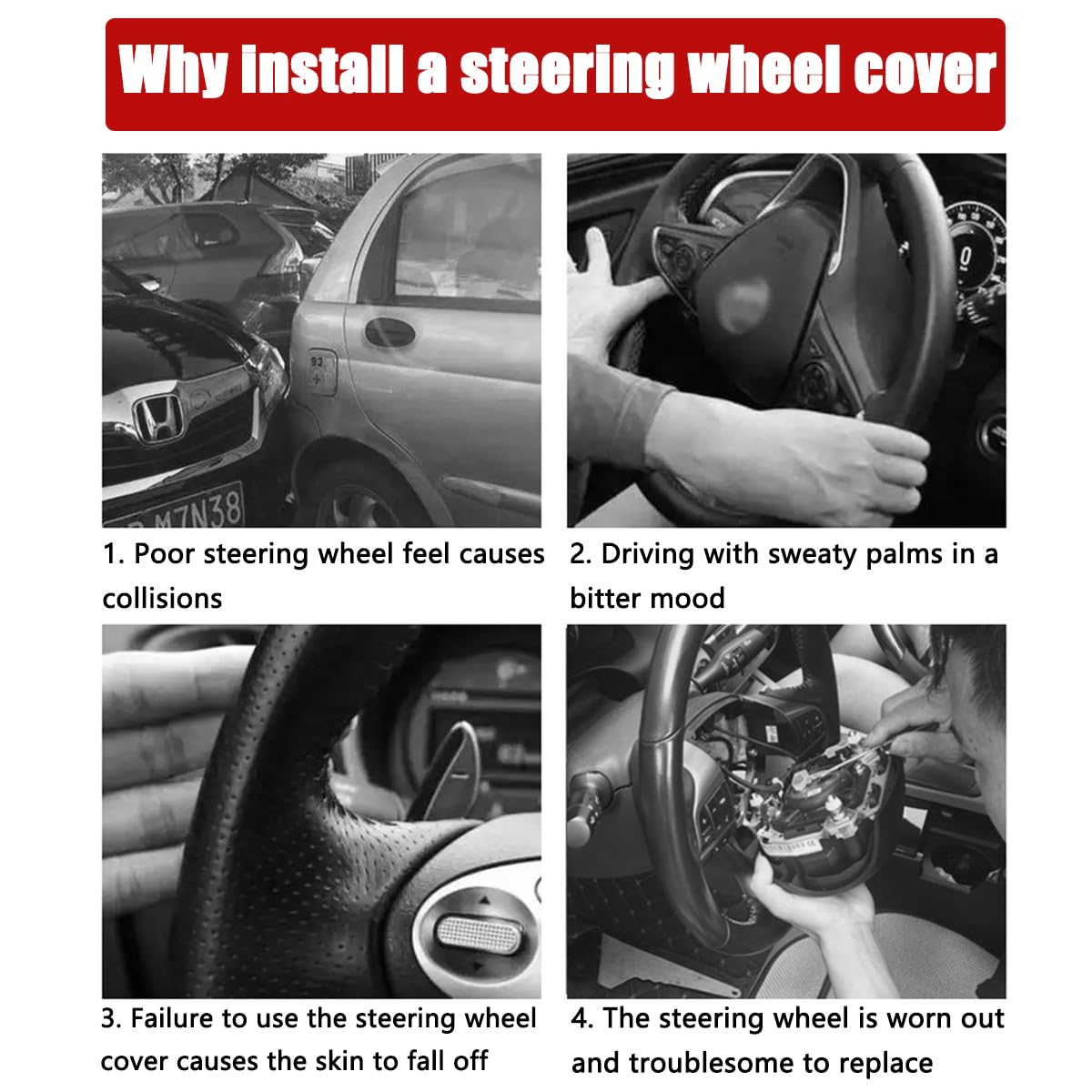 Osilly 15 Inch Car Leather Steering Wheel Cover, Automotive Accessories Elastic Breathable Anti-Slip Soft Wheel Protector Fits Men and Women, Suitable for SUVs, Trucks, Vehicles and RVs (Red)