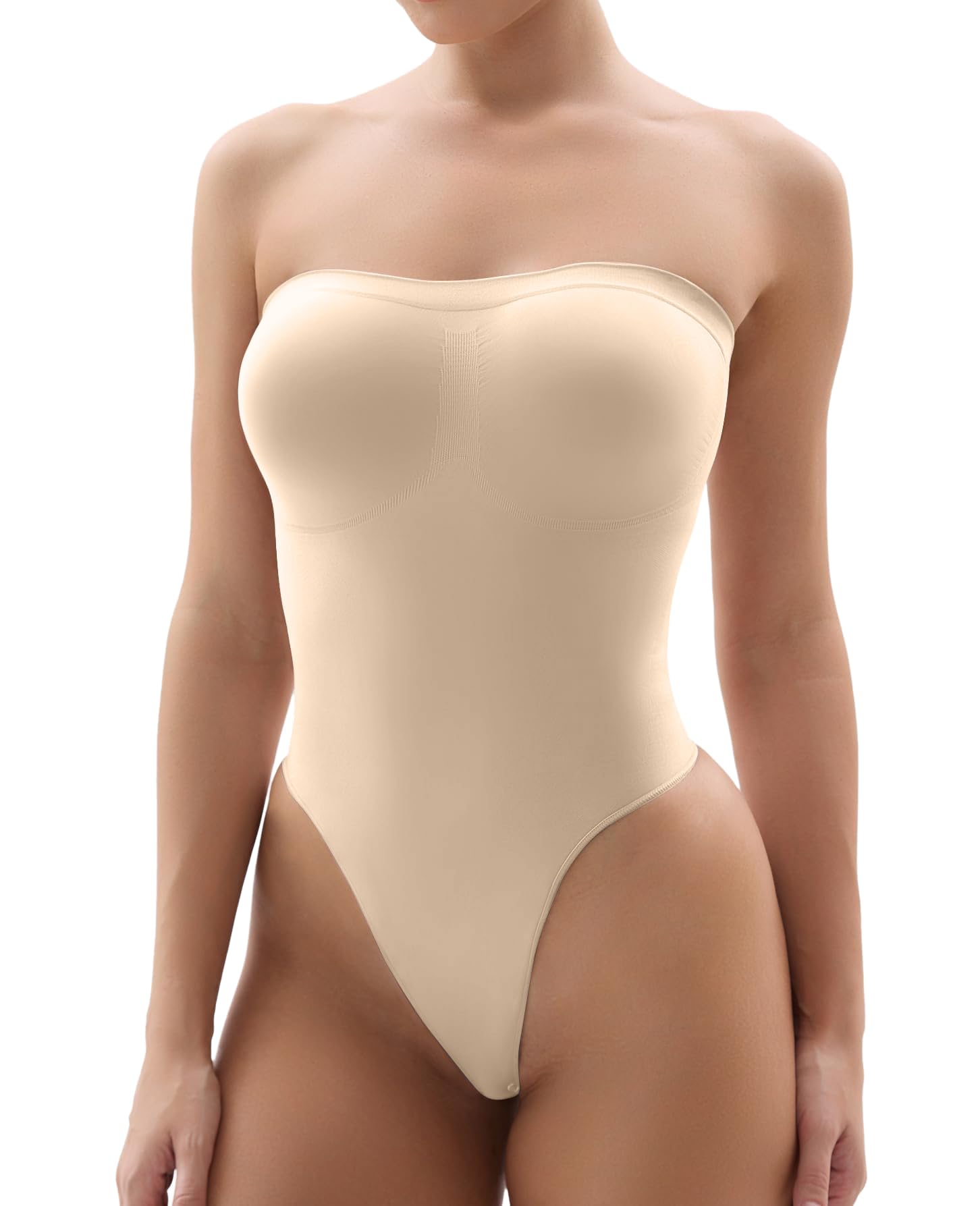 Photo 1 of SHAPERX Strapless Bodysuit for Women Tummy Control Seamless Shapewear Thong Body Shaper with Invisible & Removable Straps,SZ5216-Beige-2XL/3XL