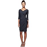 Alex Evenings Women's Slimming Short Sheath 3/4 Sleeve Cocktail Dress, Wedding Guest