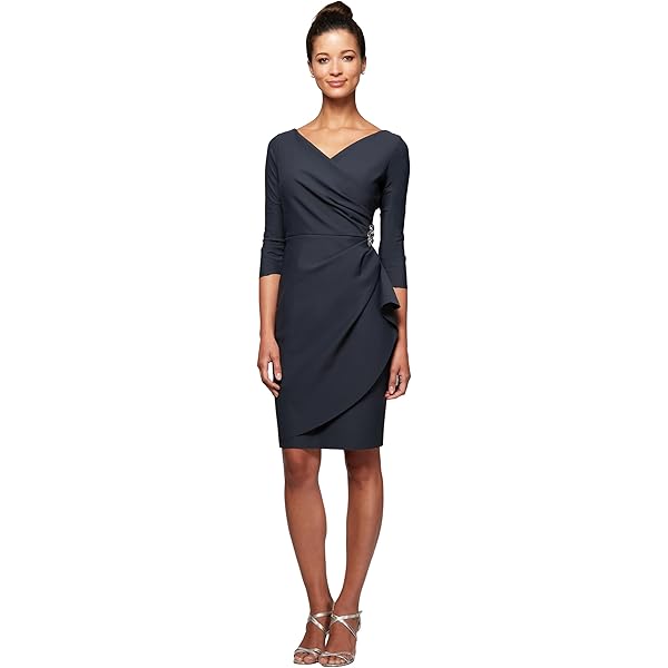 Amazon.com: Alex Evenings Women's Short Taffeta Portrait Collar Dress  (Missy Petite Plus), Navy, 4 : Clothing, Shoes & Jewelry