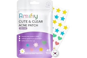 Amifiy Star Pimple Patches For Face, Korean Cute Pimple Patch with Star/Heart/Flower Shapes, FSA HSA Acne Treatment Absorbs Zits, Reduces Redness with Hydrocolloid & Tea Tree, Vegan, 40 Count
