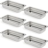 CURTA 6 Pack Anti-Jam Hotel Pans, 1/3 Size 2 1/2 Inch Deep, NSF Commercial 18/8 Stainless Steel Chafing Steam Table Pan, Catering Storage Metal Food Pan