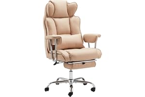 ZZWHOM Big and Tall Office Chair with Foot Rest Comfortable Executive Reclining Office Chair Large Leather Chair with Adjustable High Back Heavy Duty for Heavy People up to 400lbs Khaki