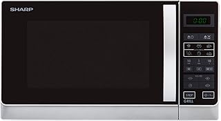 Sharp R642INW 2-in-1 Mikrowelle mit Grill / 20 L / 800 W / 1000 W Quarzgrill / 8 Automatikprogramme / Timer / Kindersicherung / Energiesparmodus / Glasdrehteller (25,5 cm) / silber