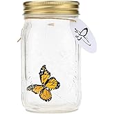 Butterfly in a Glass Jar, Hsxxf LED Lamp Jar Animated Butterfly in A Jar Tap to Activate Gift Decoration (Yellow)