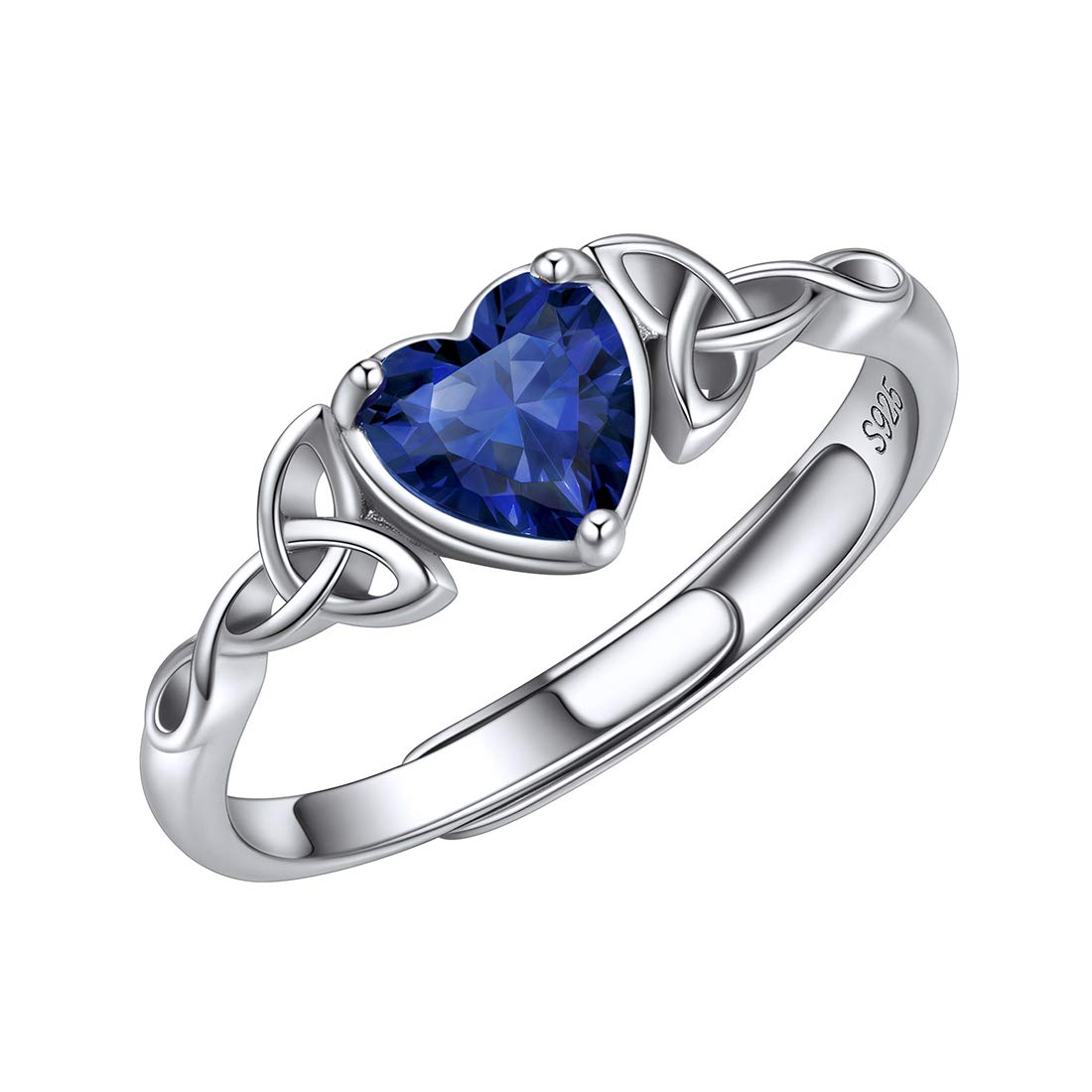 ChicSilver Silver Rings for Women Celtic Heart Birthstone Ring Adjustable September Sapphire Rings Birthday Jewellery