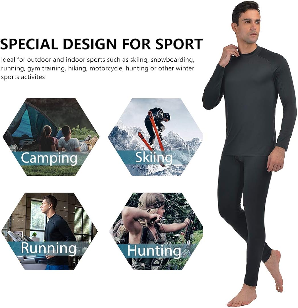 Men’s Thermal Underwear Fleece Lined Base Layer Long Johns Set Top and Bottom Winter Sports Suits at  Men’s Clothing store