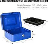 Parrency Cash Box with Money Tray Blue 7.87 x 6.89 x 3.70 Key Lock view 5