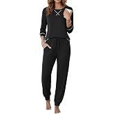 Ekouaer Pajamas for Women Set Long Sleeve Top and Jogger Pants Lounge Sets | Soft Comfy Pjs Sleepwear Loungewear with Pockets Womens Casual Outfits Matching Set for Daily Wear