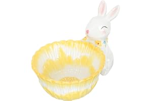 PERSELOSO Ceramic Easter Bunny Basket Figurine Decorative Candy Bowl Rabbit Shaped Snack Dish Easter Home