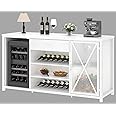 LVB Coffee Bar Cabinet with Fridge Space, Modern Large White Wine Cabinet with Cooler,Wood Metal Long Liquor Cabinet with Drawer, Farmhouse Sideboard Buffet for Kitchen Dining Room, White Oak, 70 Inch