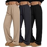 Velvelhall 3 Pack Women's Wide Leg Sweatpants Interior Drawstring Baggy Sweatpant High Waisted Casual Jogger Pant with Pocket