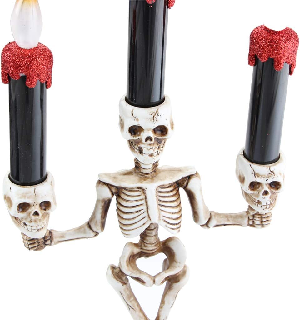 AIPINQI Halloween Candelabra Holder, Halloween Candles Holder with LED Flame Skull Carvings Halloween Decorations for Party, Indoor and Outdoor, 17x6.7in/36x17cm, Red: Home & Kitchen
