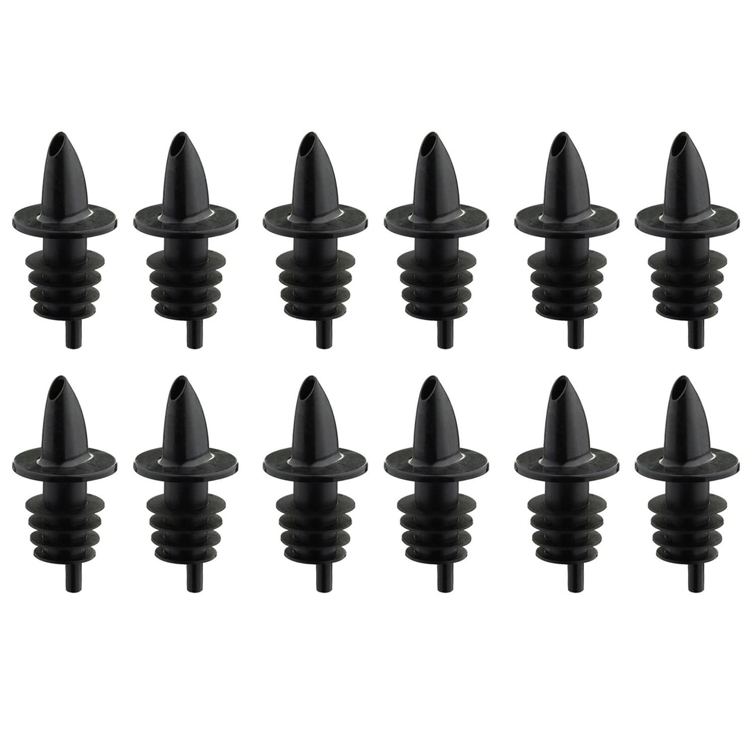 Westmark 12 Pouring Spouts for Bottles, Free flow pourers with air tubes, Plastic cork, Jet-Pour, Black, 411020ES