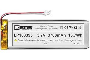 EEMB Lithium Polymer Battery 3.7V 3700mAh 103395 Lipo Rechargeable Battery Pack with Wire JST Connector for Speaker and Wireless Device- Confirm Device & Connector Polarity Before Purchase