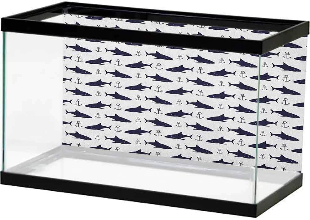 homecoco HD Aquarium Background Anchor,Aquarelle Anchor Motifs with Paint Splashes Nautical Monochrome Design, Violet Blue and White One Side Fish Tank