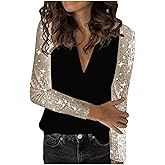 Sparkly Sequin Tops for Women Blouse Business Casual Work Long Sleeve Tunic Tops Elegant Modest Shirt Blouse 2023