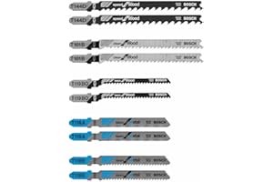 BOSCH T5002 T-Shank Multi-Purpose Jigsaw Blades, 10 Piece, Assorted, Jig Saw Blade Set for Cutting Wood and Metal