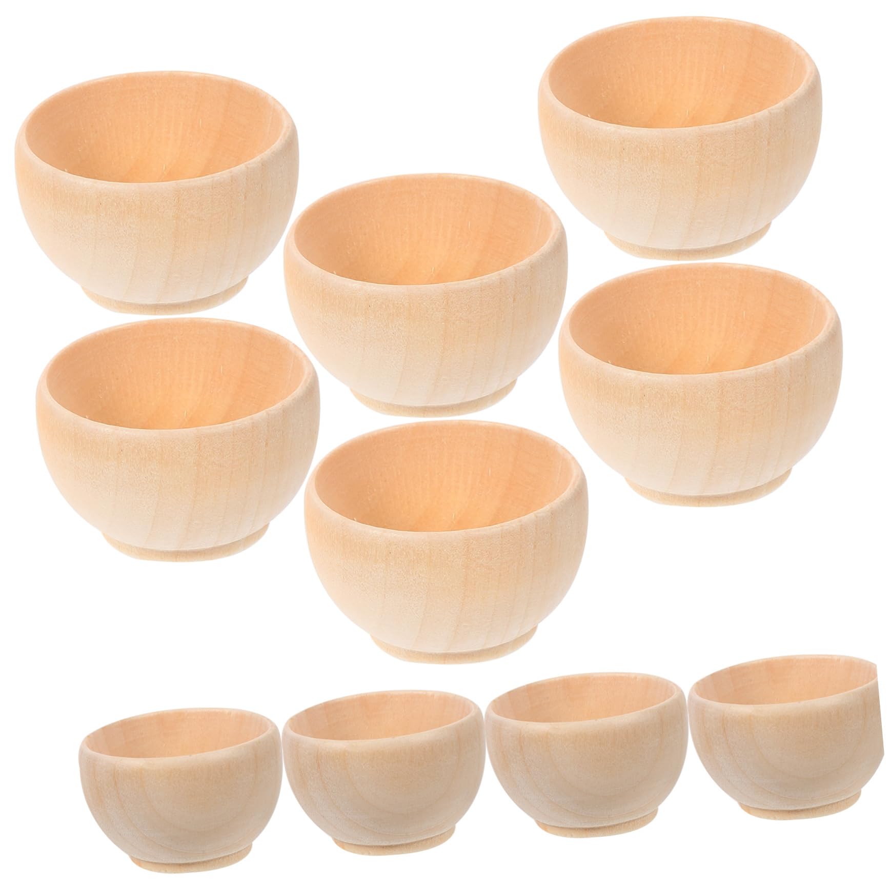 SAFIGLE Small Unfinished Wooden Bowls 10 Pack - Natural Beechwood Blank Bowls for DIY Crafts Painting Art Supplies for Kids Montessori Learning and Home Decoration