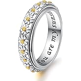 Daisy Anxiety Relieve Spinner Rings You Are My Sunshine Flower Fidget Ring Sterling Silver ADHD Stress Relieving Ring for Women