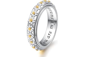 Ladytree Daisy Anxiety Relieve Spinner Rings You Are My Sunshine Flower Fidget Ring Sterling Silver ADHD Stress Relieving Ring for Women