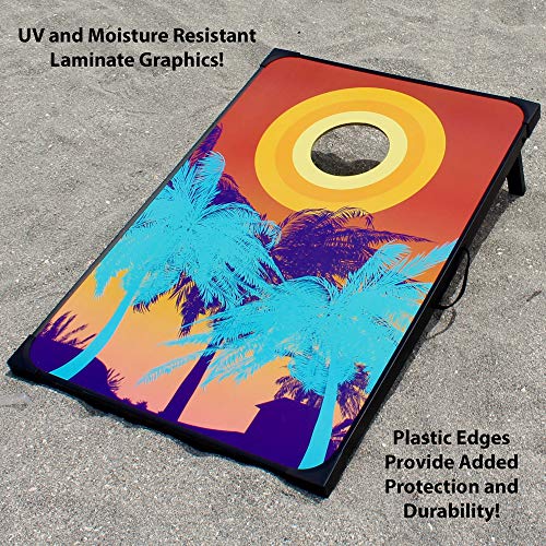 Driveway Games Tropical Beach Cornhole Set. Tailgate Corn Toss Boards & Bean Bags, red Blue