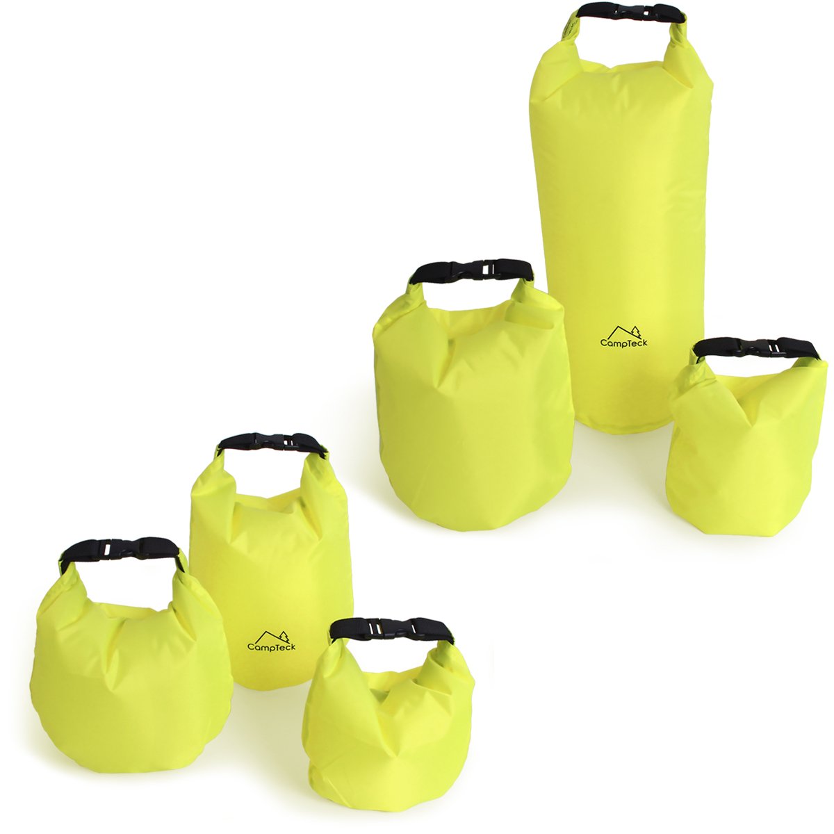 CampTeck 1.5L, 2.5L & 3.5L Dry Sack Water Resistant Storage Dry Bag for Camping, Rafting, Fishing, Canoeing, Boating, Kayaking, Snowboarding etc. – Neon Green