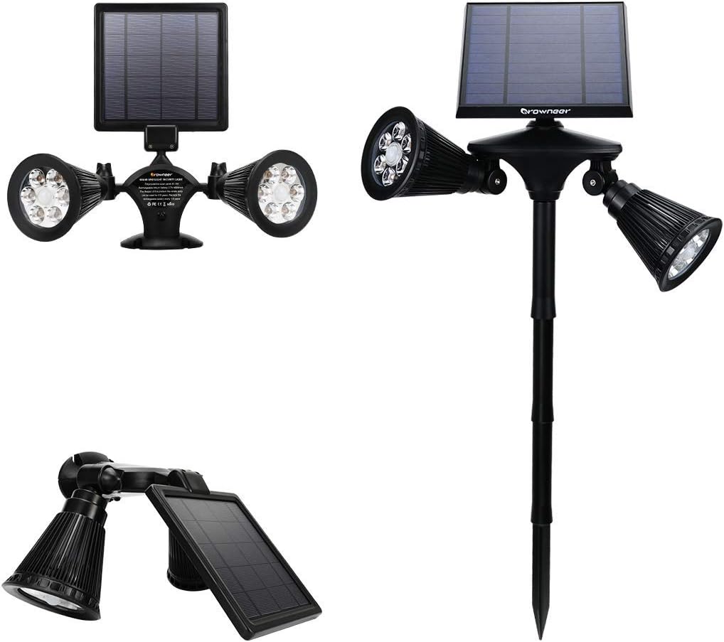 Solar Spotlights 2-in-1 Dual Head Outdoor 12 LEDs Landscape Lights, 360 Degree Rotatable Adjustable Solar Wall Light Security Lighting Dark Sensing Auto On/Off for Pathway Yard Garden Driveway Pool