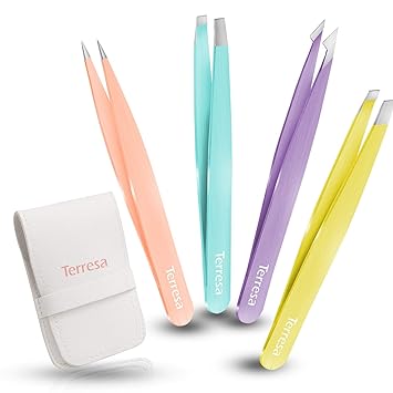 Amazon Com Precision Tweezers For Eyebrows Terresa 4 Pack