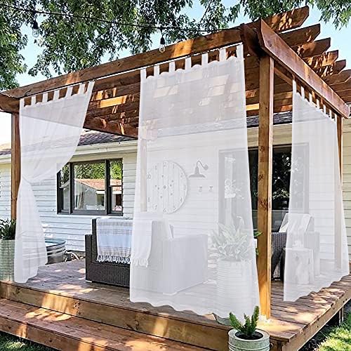LORDTEX White Outdoor Sheer Curtains for Patio 2 Panels Tab Top