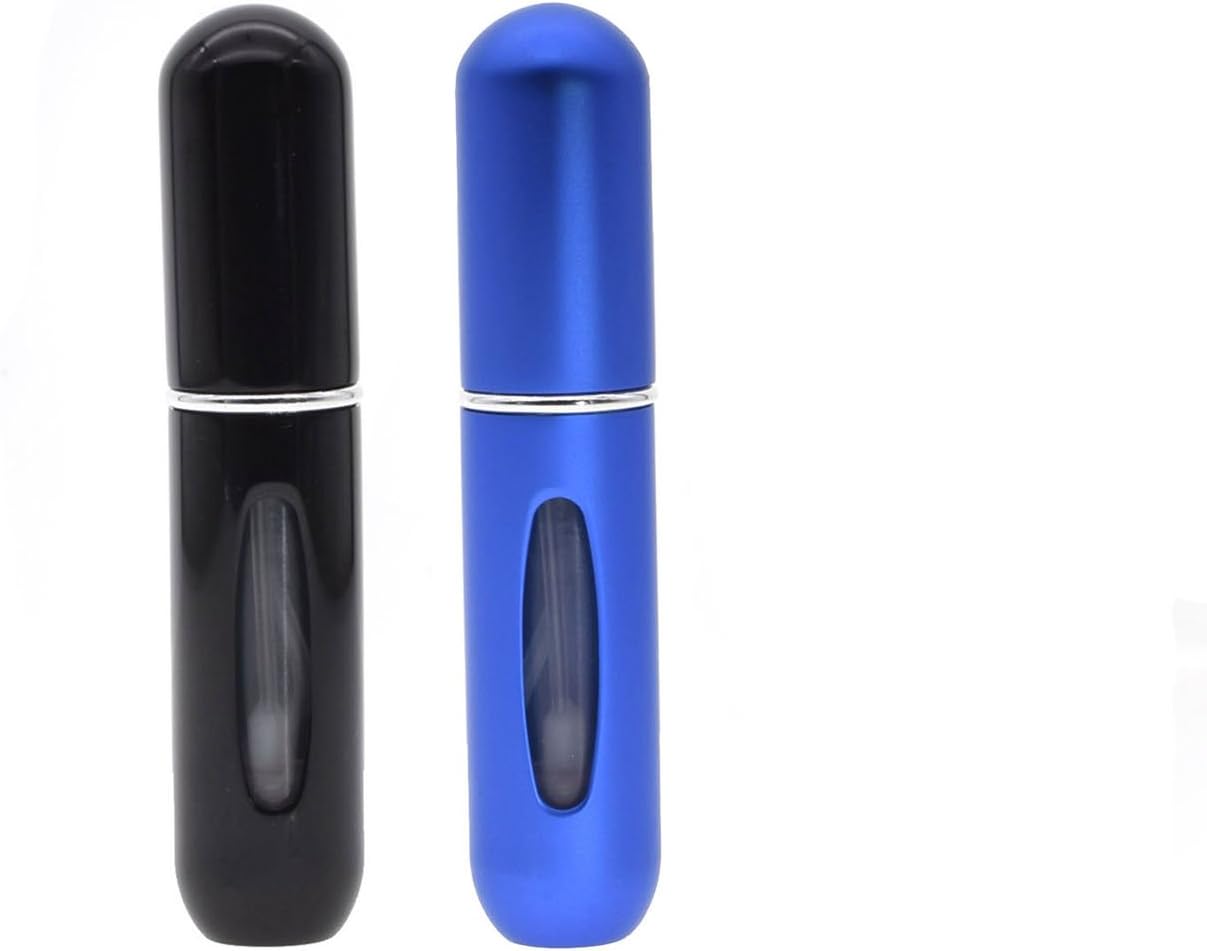 Dolovemk 2PCS 5ML Portable Mini Perfume Atomizer Refillable Travel Atomizer Scent Aftershave Spray Bottle Easy Pump to Fill (Black&Blue)