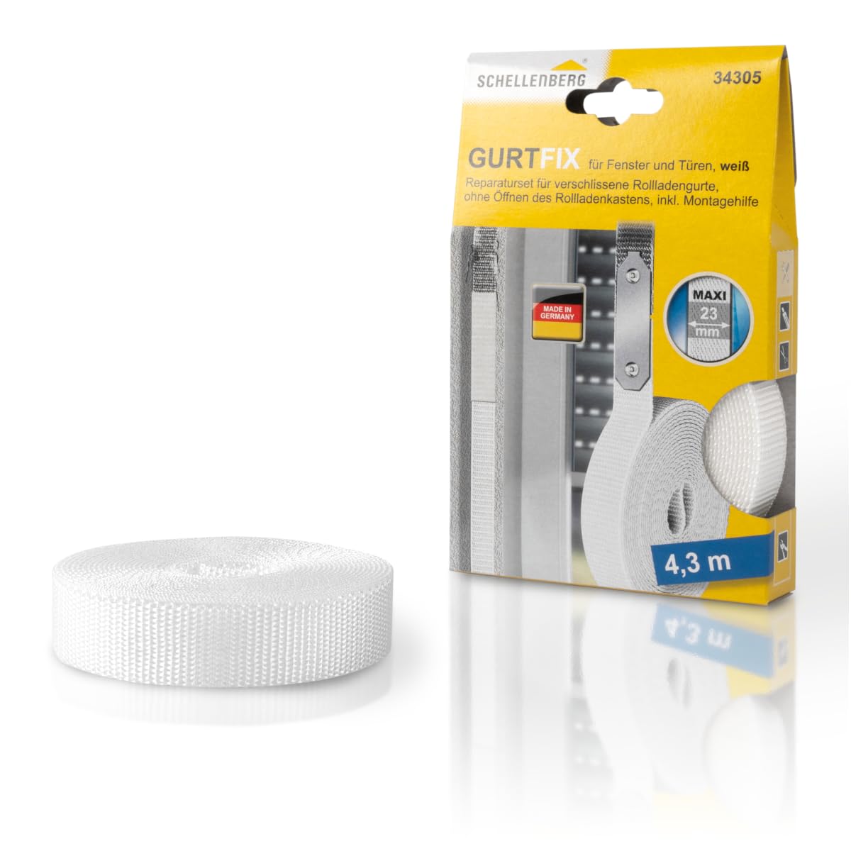 Schellenberg Maxi Roller Shutter Belt System Gurtfix 23 mm Wide 4 High Graded Material ? 12 Months in White Color, 1 Piece, 34305