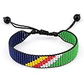 FAHARI Seychelles Flag Beaded Bracelet, Adjustable, Boho Style Rope Bracelet for Women, Men, Thread String