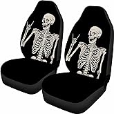 ELEQIN Cool Bone Skeleton Funny Design Car Front Seat Covers Universal fit Breathable Bucket Seat Cover Protection Cars SUV Truck, Black 2Pcs/Set