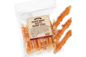 Gootoe Chicken Breast Wrapped Salmon Sticks 6oz, All Natural, Grain-Free, Low Fat, Premium Training Chews, Healthy & Easily Digestible