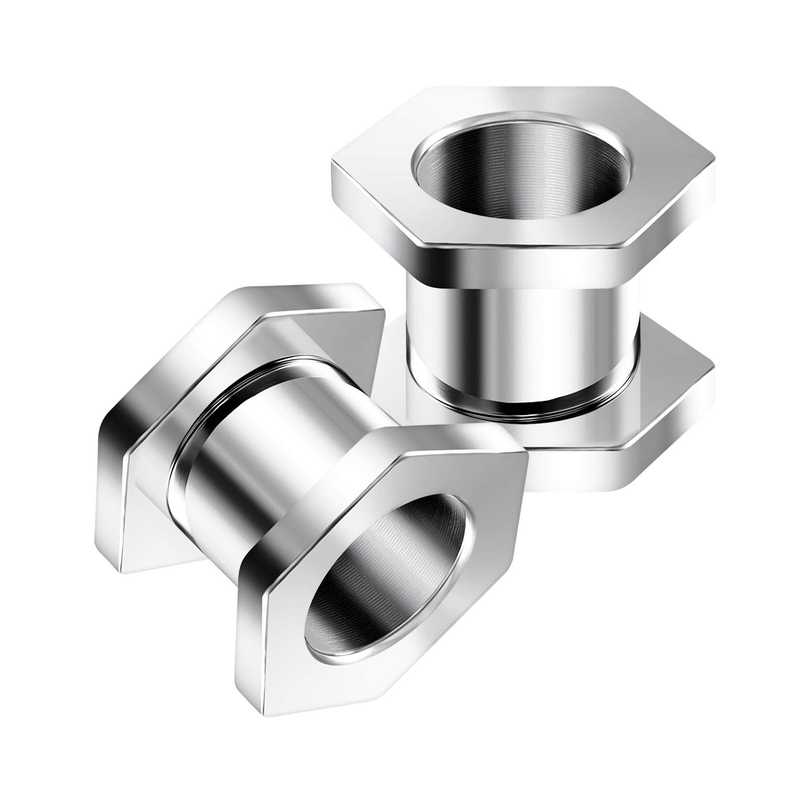 BanaVega 2PCS Surgical Steel 00g 10mm Flesh Hexagon Xcrew Nut Design Ear Stretcher Tunnel Plug Lobe Earring Piercing Jewellery 5372