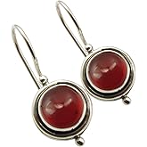 SilverStarJewel 925 Pure Sterling Silver Cab Carnelian Antique Look Earrings 0.9" 3.9 Grams