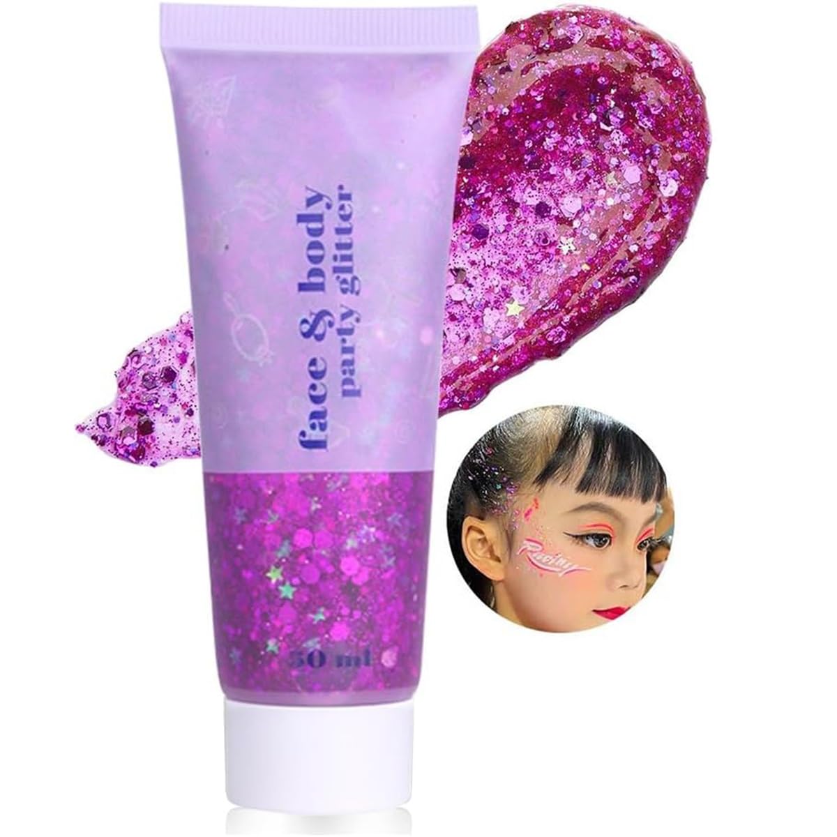 Beliky Girl Body Glitter Gel, 50ml Face Glitters Body Sequins Shimmer Liquid Eyeshadow, Mermaid Sequins Liquid Holographic Glitter Gel, Chunky Glitters for Eye Hair Nail DIY Art(Fuchsia)