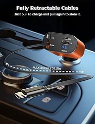 【Upgraded】 SUPERONE Retractable Car Charger 4
