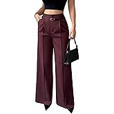 Unybwonn Women's Wide Leg Dress Pants High Waisted Straight Leg Slacks Business Office Work Pants Trousers with Belts