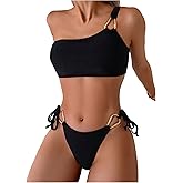 SHENHE Women's One Shoulder Bikini Set Ring Linked Sexy String Thong Bikini Swimsuits 2 Piece