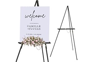 Falling in Art 65" A-Frame Tripod Easel Stand, Wooden Display Easel with Adjustable Canvas Holder, Floor Easel for Wedding Signs, Posters, Paintings, Artwork(Black) 1 Pack
