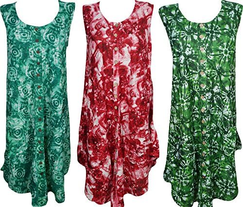 3pcs Womens Swing Tank Dress Button Front Sleeveless Flare Beach Cover Up Sundress L/M