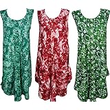 3pc Women Beach Tank Dress Printed Loosefit A-Line Gypsy Coverup Caftan One Size
