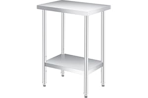 Garvee Stainless Steel Prep Table, 24 x 12 Inches, with Adjustable Undershelf, Commercial Heavy Duty Table with Adjustable Un