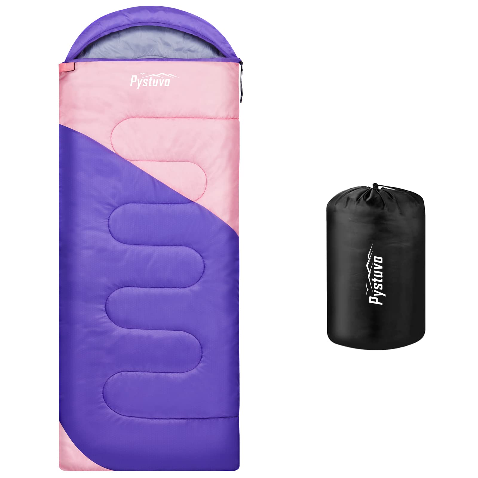 Pystuvo Sleeping Bag for Adults,4 Season Sleeping Bag,Lightweight,Waterproof Indoor & Outdoor Use,Comfortable Sleeping Sackfor Kids,Teens & Adults for Hiking,Backpacking and Camping,Purple+Pink