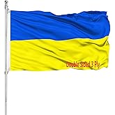 Ukrainian Flag 3x5 Outdoor Indoor Double Sided Heavy Duty 3 Ply 200D Polyester and Durable Canvas Header with 2 Brass Grommets